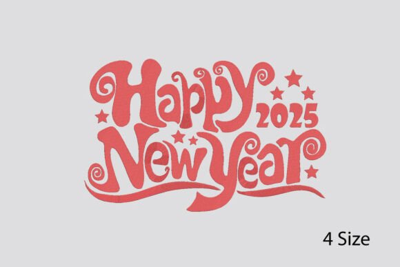 Happy New Year 2025 Embroidery Design